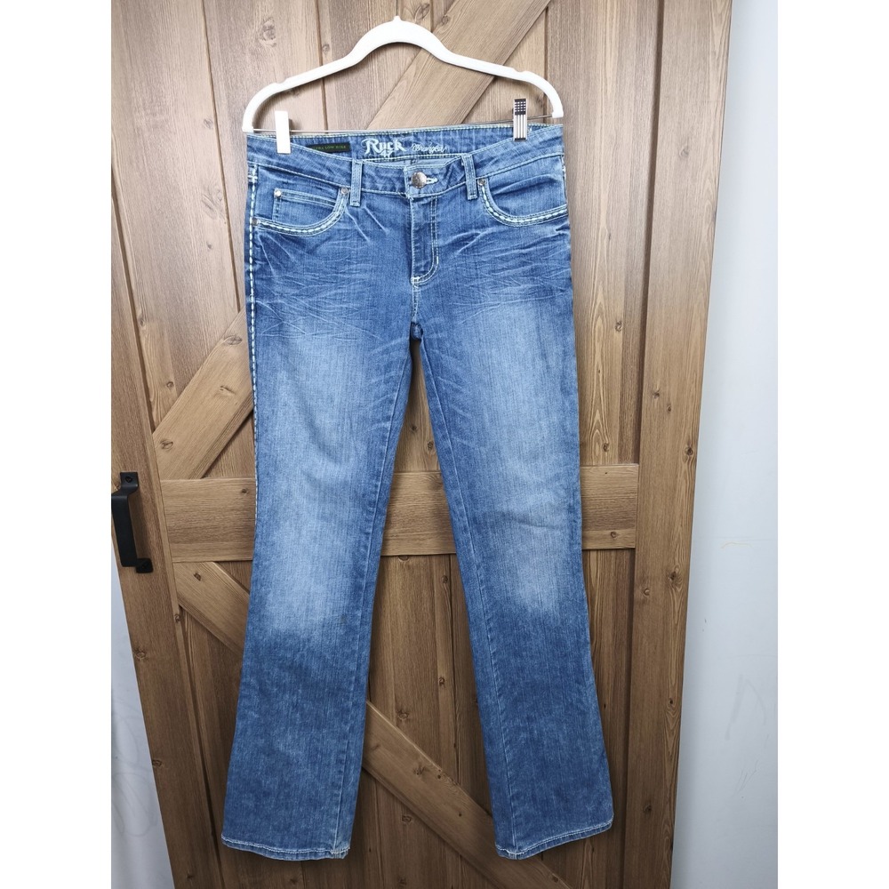 Rock 47 by Wrangler Womens Ultra Low Rise Bootcut Jeans Medium Wash Blue 32x33‎